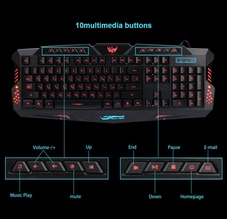 J10 RGB Gaming Keyboard and Mouse Set - Wired USB, 108 Keys, Tri-Color Backlit