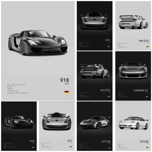 Black & White German Luxury Sports Car Canvas Poster