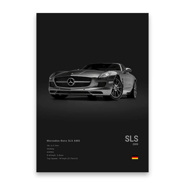 Famous Cars Canvas Art - M5, 918 GT3, G63, STO, SLS - Unframed Wall Decor