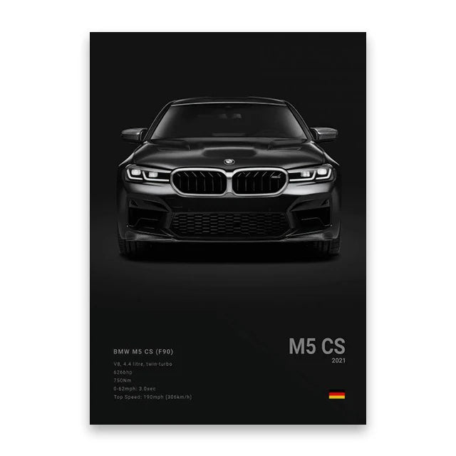 Famous Cars Canvas Art - M5, 918 GT3, G63, STO, SLS - Unframed Wall Decor