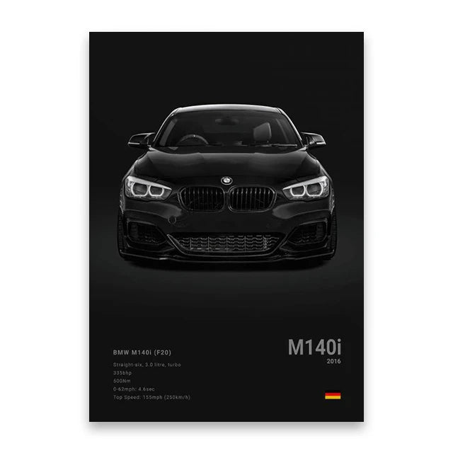 Famous Cars Canvas Art - M5, 918 GT3, G63, STO, SLS - Unframed Wall Decor