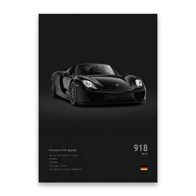 Famous Cars Canvas Art - M5, 918 GT3, G63, STO, SLS - Unframed Wall Decor