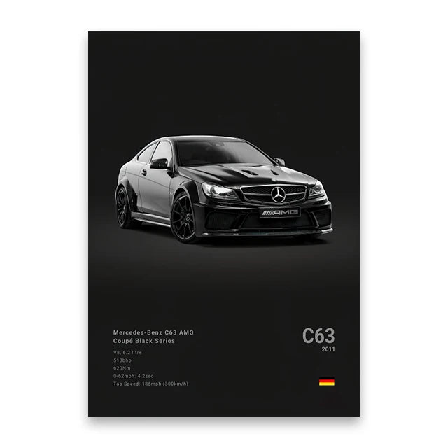 Famous Cars Canvas Art - M5, 918 GT3, G63, STO, SLS - Unframed Wall Decor