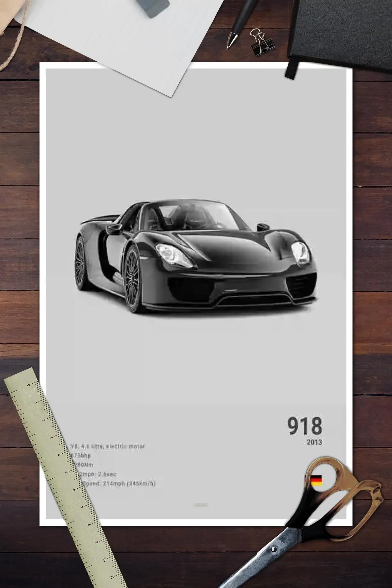 Black & White German Luxury Sports Car Canvas Poster