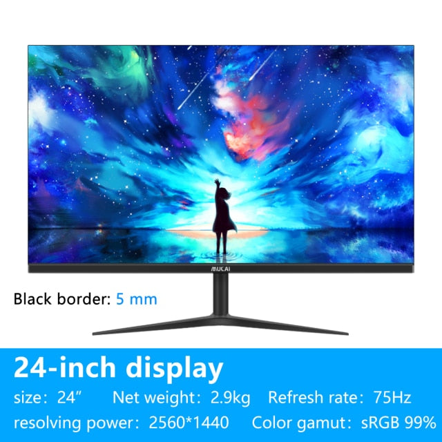 MUCAI 24/27" 2K Monitor 75Hz – QHD LCD Gaming Display, HDMI/DP