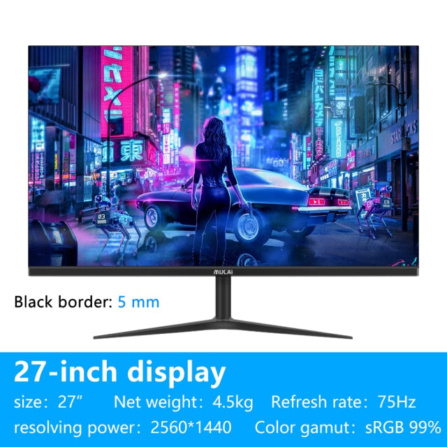 MUCAI 24/27" 2K Monitor 75Hz – QHD LCD Gaming Display, HDMI/DP