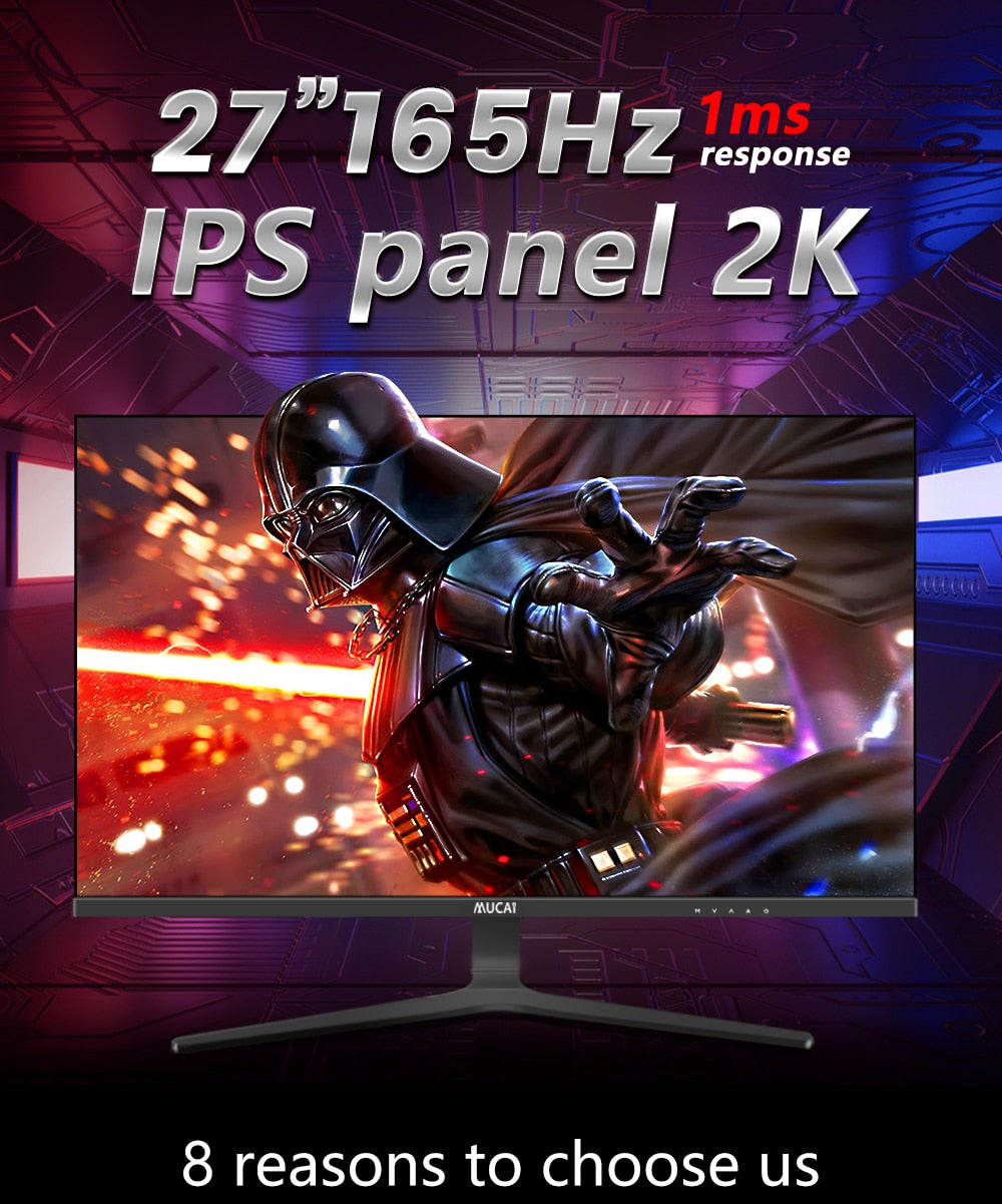 MUCAI 27" 2K 144Hz/165Hz IPS Gaming Monitor – QHD LCD Display, HDMI/DP