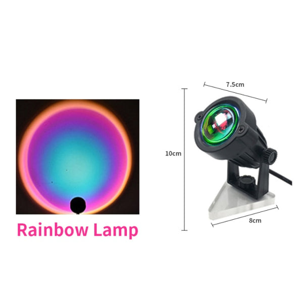 Usb Rainbow Sunset Projection Lamp LED Atmosphere Night Light Home Coffee Bar Indoor Projector Lamps Outdoor Decorative Lights