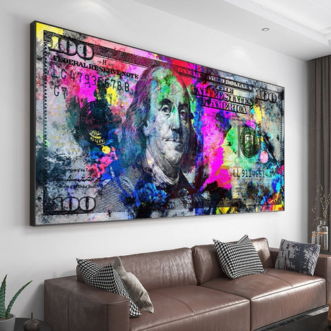 Wall Art Gold Modern Popular Colorful Hundred Money Canvas Painting Quadro Street Art Abstract Poster Wall Picture Home Decor