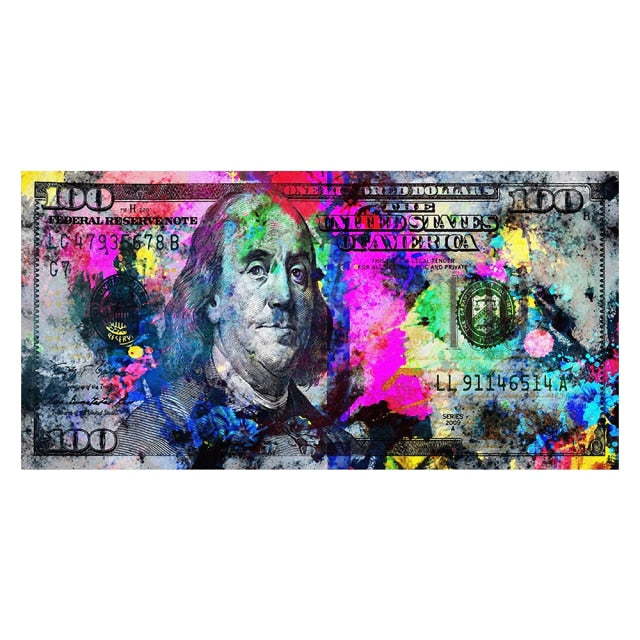 Gold & Colorful Money Canvas Wall Art – Modern Abstract Home Decor