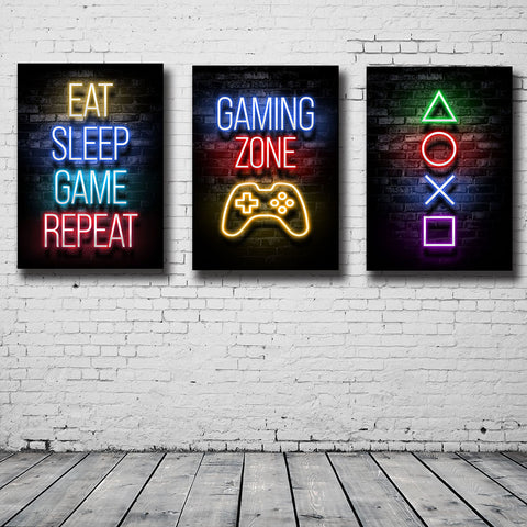 Eat Sleep Game Repeat Gaming Wall Art Poster Gamer Canvas Painting Poster Prints for kids Boys Room Decorative Picture Playroom