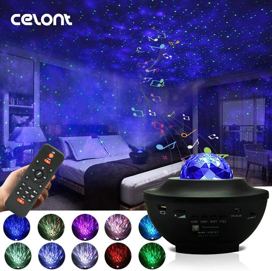 LED Star Ocean Wave Projector Night Light with Bluetooth Speaker