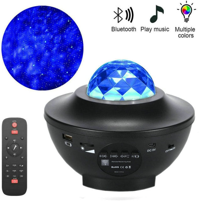 LED Star Ocean Wave Projector Night Light with Bluetooth Speaker