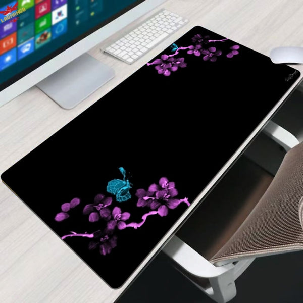 Flower Pad Large Black Gaming Mouse Pad Floral Mousepad Gamer 900x400 Rubber Keyboard Mats Desk Pad Mat Table Mausepad Carpet