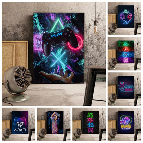 Gaming Canvas Painting Retro Gamepad Joystick Symbols Poster and Print Wall Art Pictures for Living Room Wall Decoration Cuadros